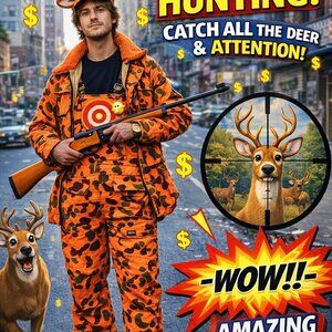 Vintage RARE 3M Thinsulate Insulated Camo Orange Bib Hunting Suit